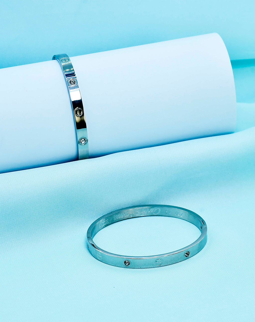 Stainless Steel Enamel Bangle-Silver