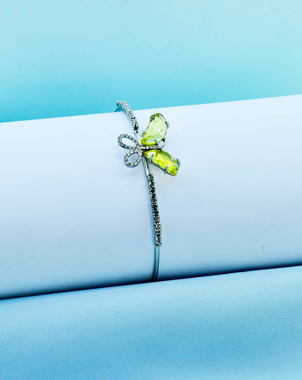 Butterfly Silver Bangle-Yellow