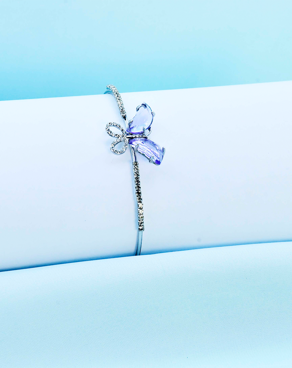 Butterfly Silver Bangle-Light Lavender