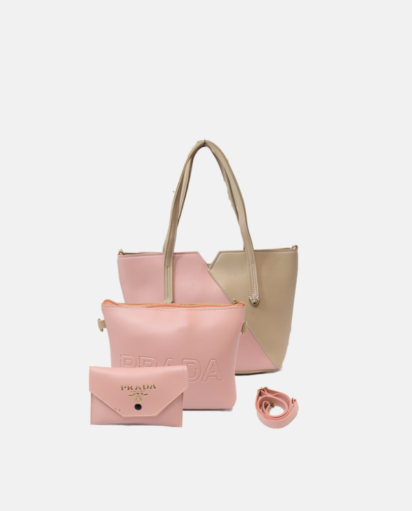 3 Piece Tote Handbags set-Pink Skin