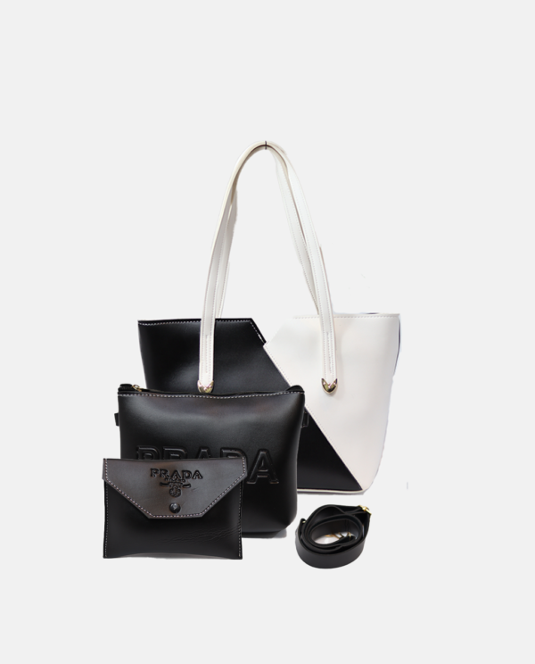 3 Piece Tote Handbags set-White Black