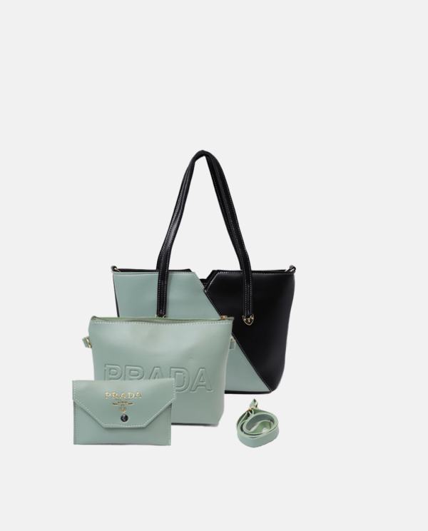 3 Piece Tote Handbags set-Mint Green Black