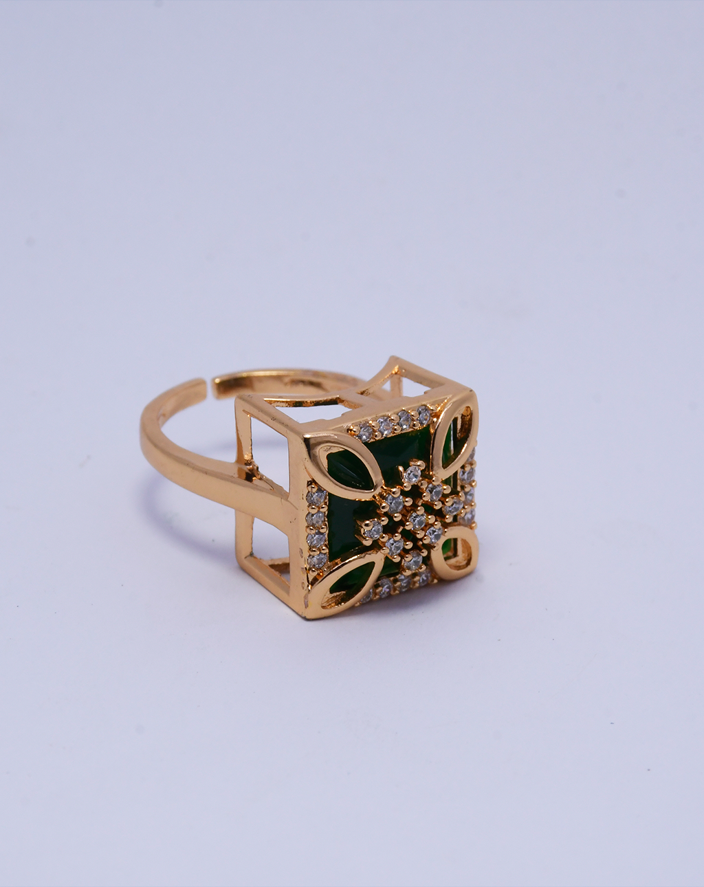 Glod Plated Square Royal Crystal Ring-Green - Image 2