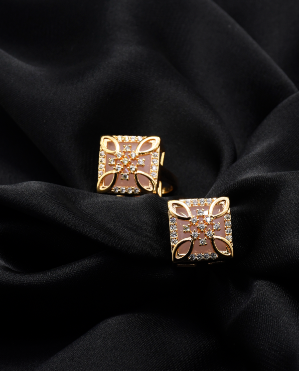 Glod Plated Square Royal Crystal Ring-Pink