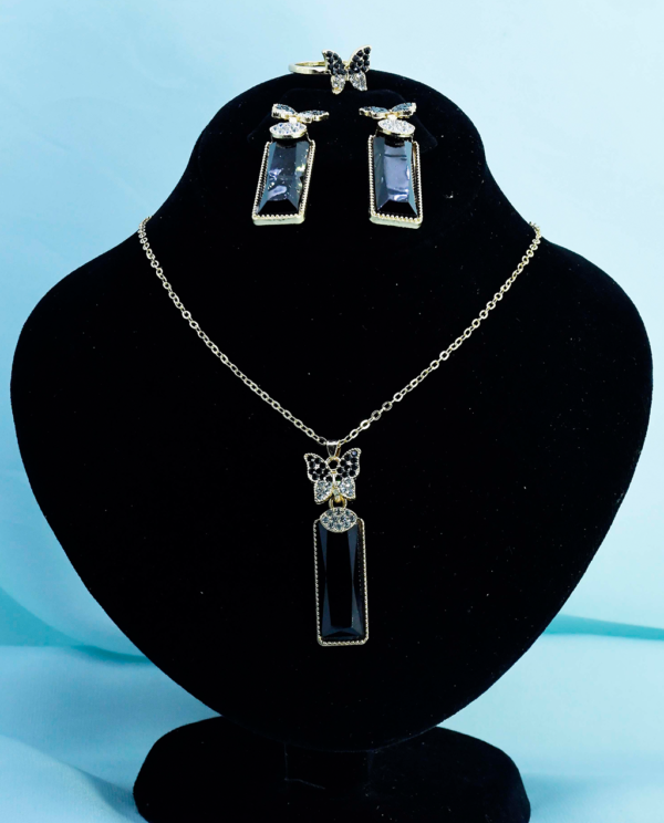 Gold Plated Crystal Butterfly Necklace Set-Black