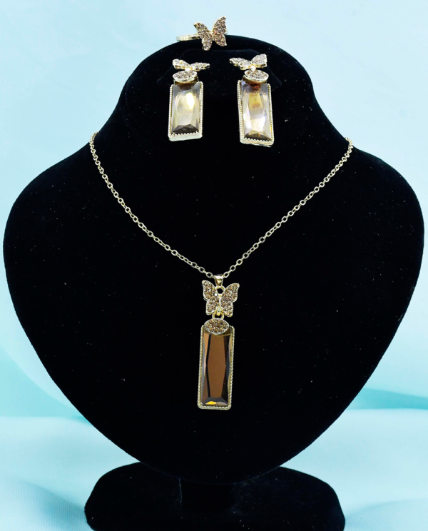 Gold Plated Crystal Butterfly Necklace Set-Champagne