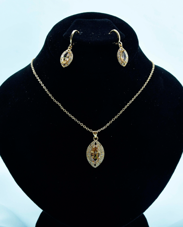 Rose Gold Crystal Teardrop Necklace Set
