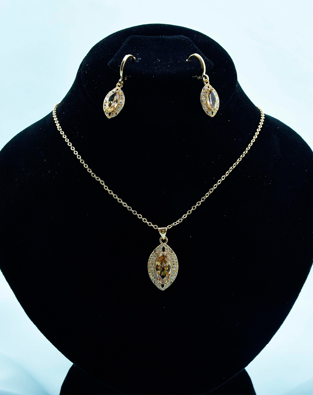 Rose Gold Crystal Teardrop Necklace Set