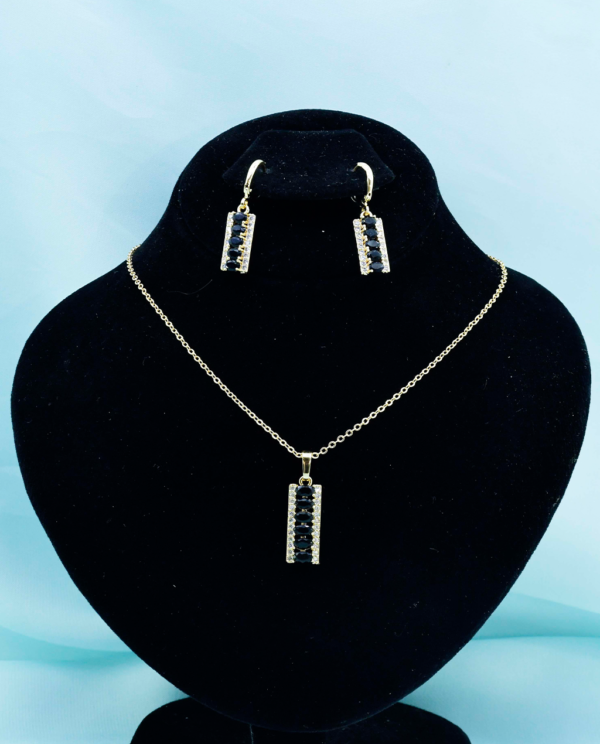 Gold Plated Rectangle Crystal Necklace Set-Black